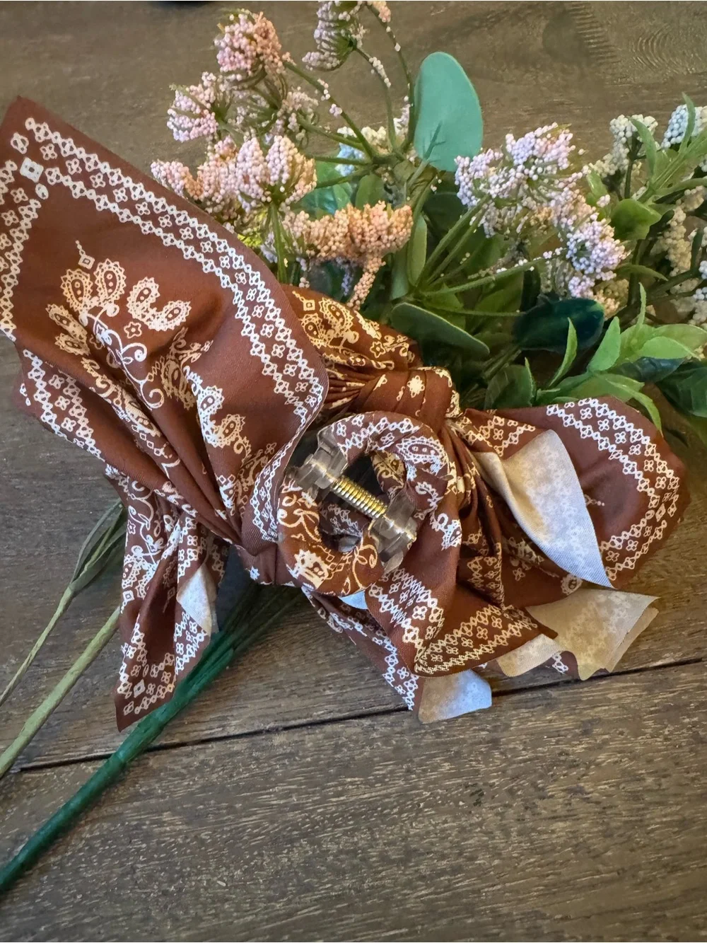 Brown Paisley Bow Hair Clip - Women Accessories